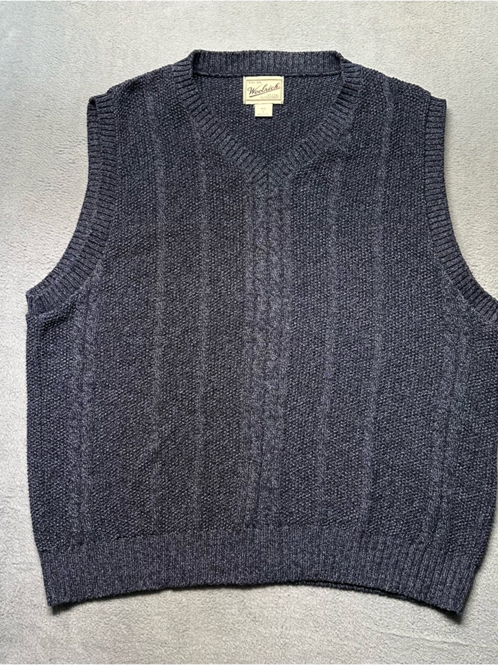 Woolrich Mens L Sweater Vest Blue Cable Knit Outdoor Vintage Classic USA EUC